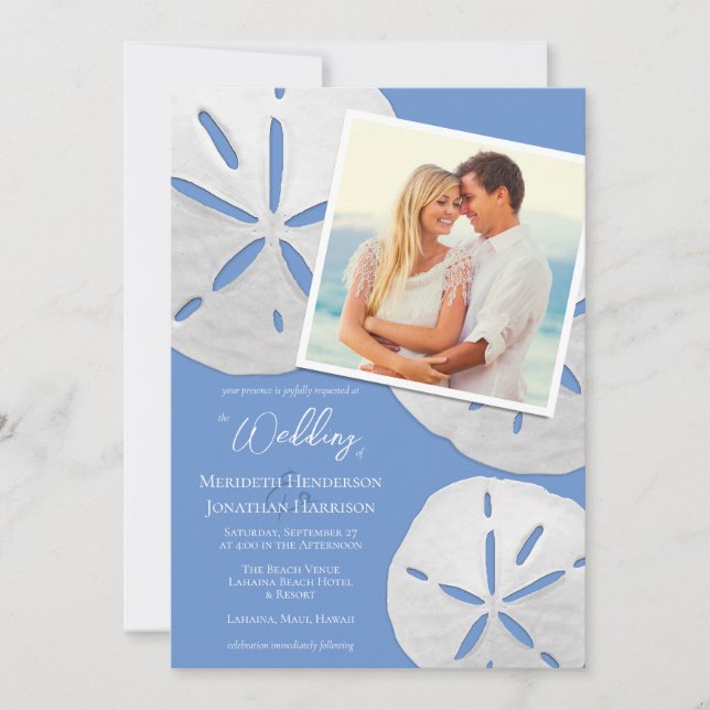 Invitation Plage Photo Cornflower Blue Sand Dollars Tropical (Devant)