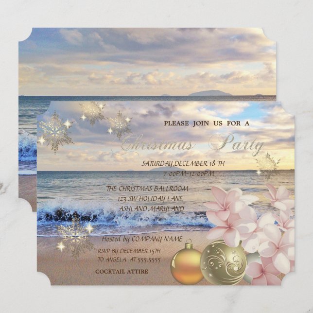 Invitation Plage, Plumeria, Bals de Noël (Devant / Derrière)