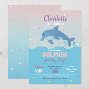 Invitation Plage pour fêtes d'anniversaire des dauphins Océan