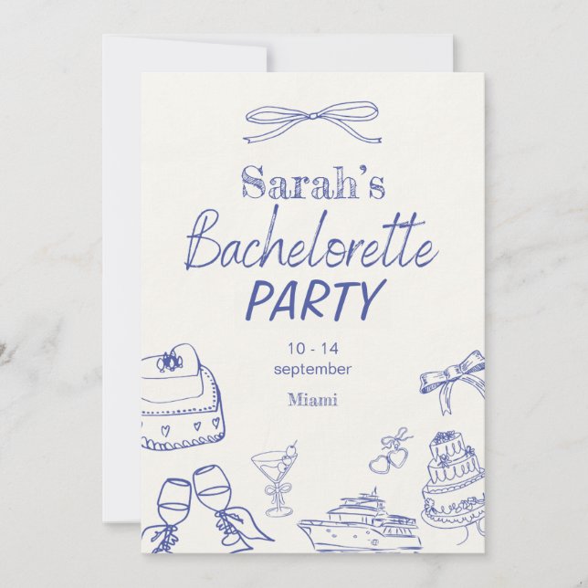 Invitation Plage Retro Luxe | Bachelorette modifiable (Devant)