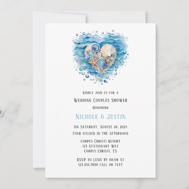 Invitation Plage Scène Starfish Mariage Couples Douche (Devant)