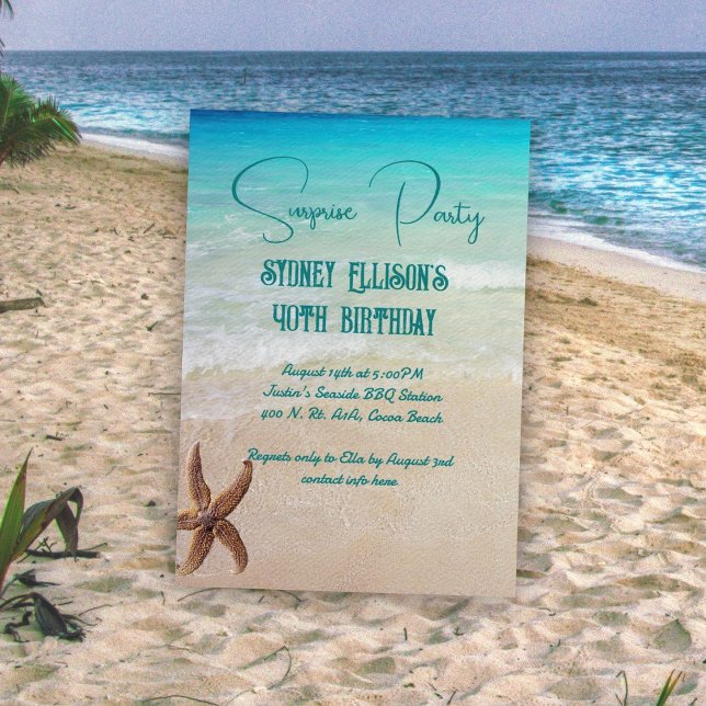 Invitation Plage Scène Surprise Parti Personnalisé Âge (Créateur téléchargé)