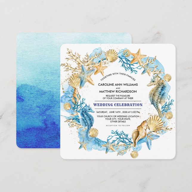 Invitation Plage | Seaside Seashells Mariage (Devant / Derrière)