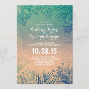 Invitation Plage sous-marine Ocean Blue Corals Mariage