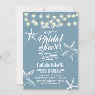 Invitation Plage Starfish Elégante Dusty Blue Fête des mariée