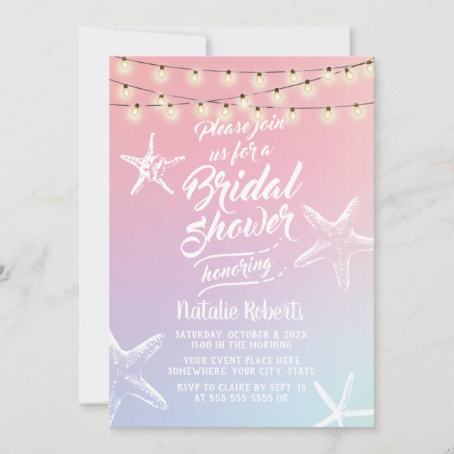 Invitation Plage Starfish Pastel Holographic Fête des mariées (Devant)