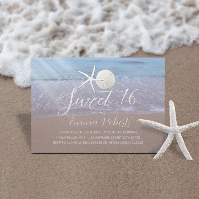 Invitation Plage Starfish & Sand Dollar Élégant Sweet 16 (Créateur téléchargé)