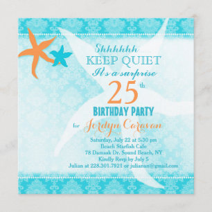 Invitation Plage Starfish Surprise fête d'anniversaire