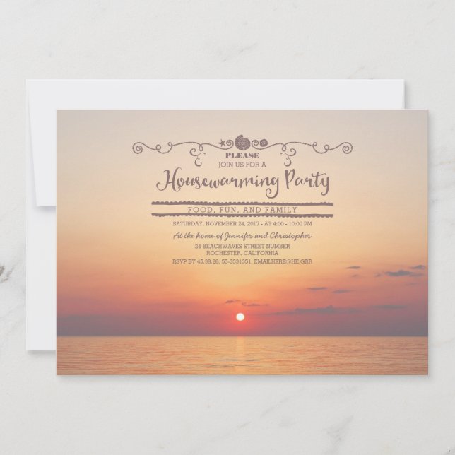 Invitation Plage Sunset Fête de Chauffage (Devant)