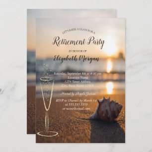 Invitation Plage Sunset Seashell Vin Verre Retraite