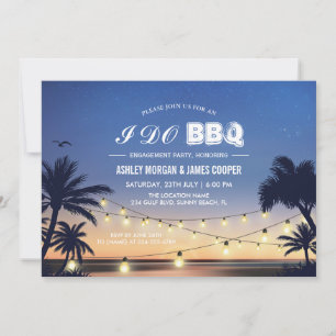Invitation Plage Sunset String Lights I DO BBQ Fiançailles