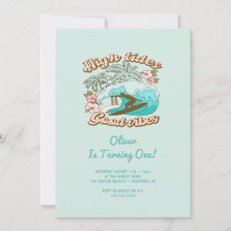 Invitation Plage Surfboard Good Vibes Boy 1er anniversaire