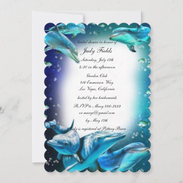 Invitation Plage thème Dauphin Fête des mariées Mariage (Devant)