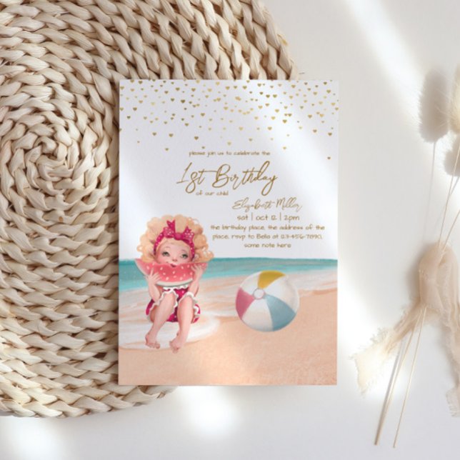 Invitation Plage Thème Summer Party Baby Girl 1er anniversair (Créateur téléchargé)