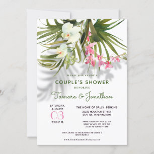 Invitation Plage Tropical Floral Shadows Douche Couple