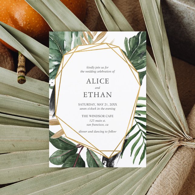 Invitation Plage Tropical Greenery Feuille Mariage géométriqu (Créateur téléchargé)