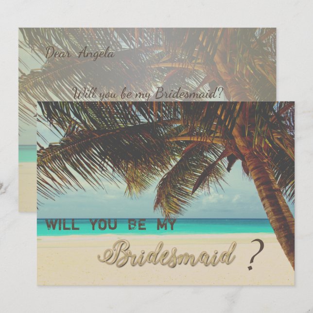 Invitation Plage Tropical, Palm Bridesmaid Card (Devant / Derrière)