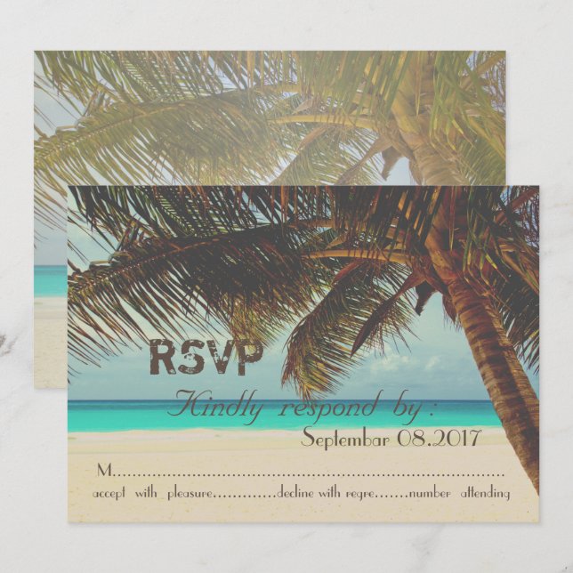 Invitation Plage, Tropical, Palm RSVP (Devant / Derrière)