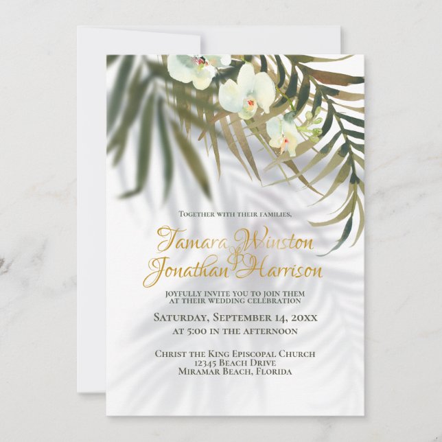 Invitation Plage Tropical Tout En Un Palmiers Ombres Mariage  (Devant)