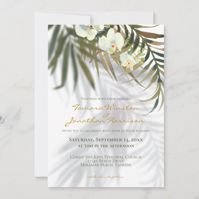 Invitation Plage Tropical Tout en un Palms Ombres Mariage (Devant)