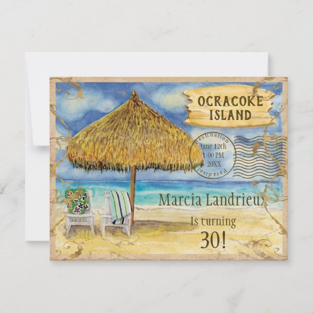 Invitation Plage tropicale Anniversaire Destination Paradis (Devant)