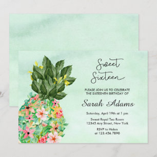 Invitation Plage tropicale Aquarelle florale Sweet 16