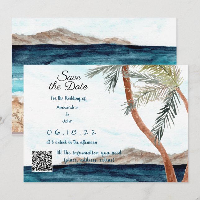 Invitation Plage Tropicale avec Lumières Enregistrer la Date (Devant / Derrière)