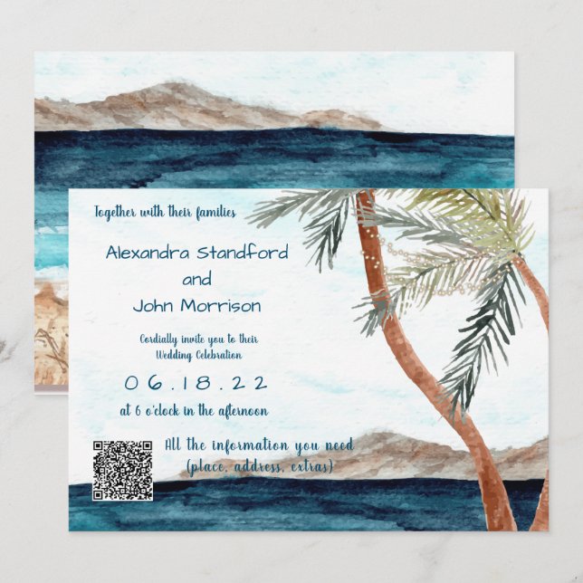 Invitation Plage tropicale avec Mariage lumineux (Devant / Derrière)