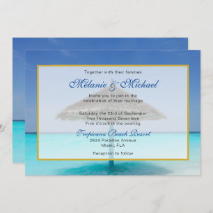 Invitation Plage tropicale avec Mariage parapluie en chaume