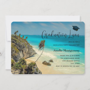 Invitation Plage tropicale avec palmiers balayés par le vent 