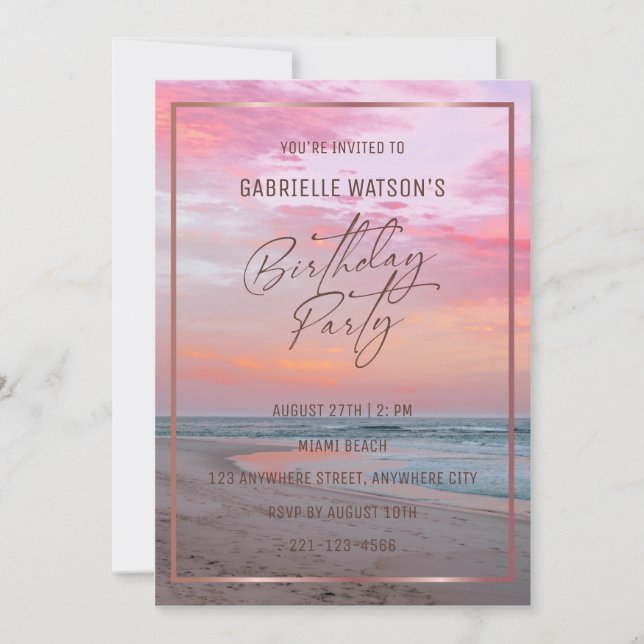 Invitation Plage tropicale coucher de soleil Anniversaire Fêt (Devant)
