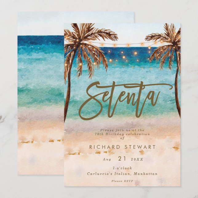 Invitation plage tropicale été 70e anniversaire invitati (Devant / Derrière)