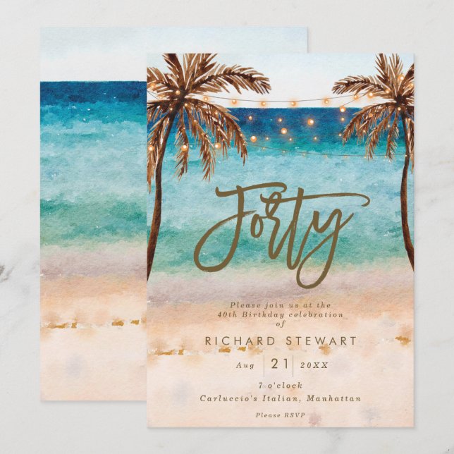 Invitation plage tropicale été fête de 40e anniversaire (Devant / Derrière)