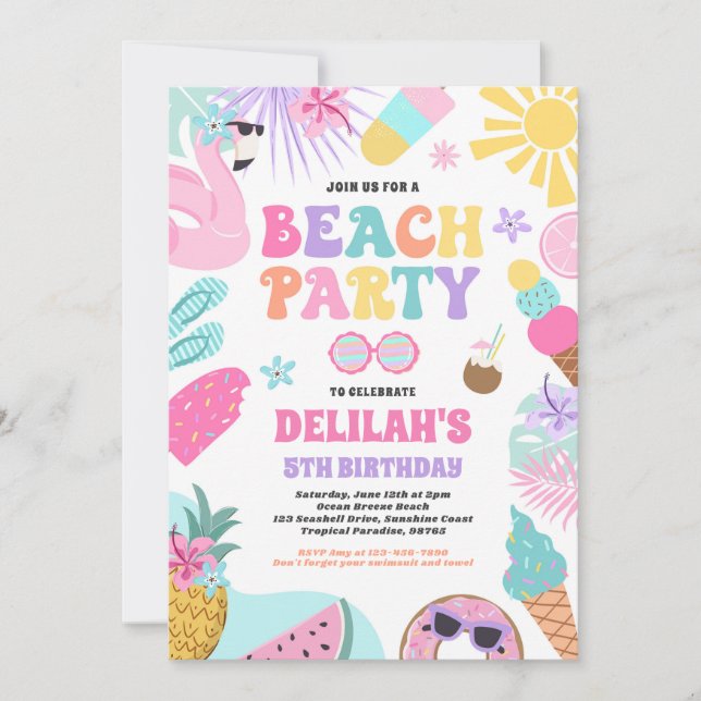Invitation Plage tropicale été Océan fête d'anniversaire (Devant)