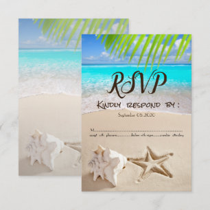 Invitation Plage tropicale,Étoile de mer,Coquillage RSVP