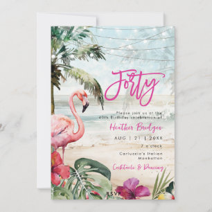 Invitation plage tropicale flamingo fête de 40e anniversaire