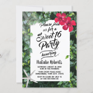 Invitation Plage tropicale Fleur & Starfish Sweet 16 Annivers