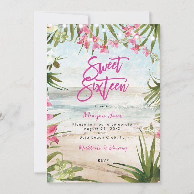 Invitation plage tropicale fleurie douce 16 partie (Devant)
