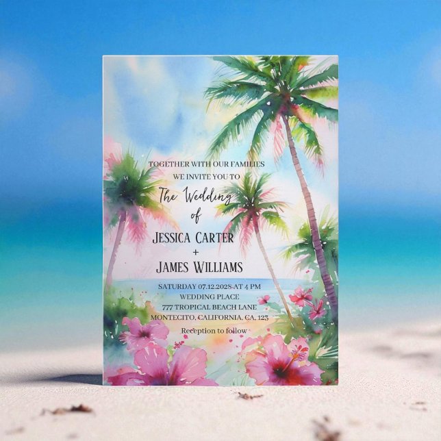 Invitation Plage tropicale Mariage d'Hibiscus hawaïen (Créateur téléchargé)