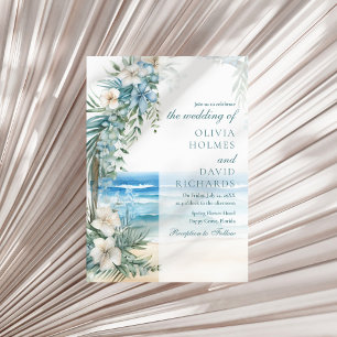 Invitation Plage tropicale moderne et Mariage d'arc floral