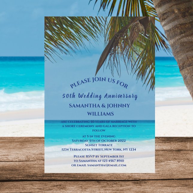 Invitation Plage tropicale Océan 50e anniversaire de Mariage (Créateur téléchargé)
