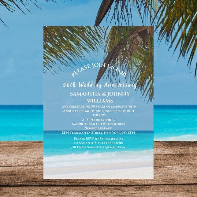 Invitation Plage tropicale Océan 50e anniversaire de Mariage (Créateur téléchargé)