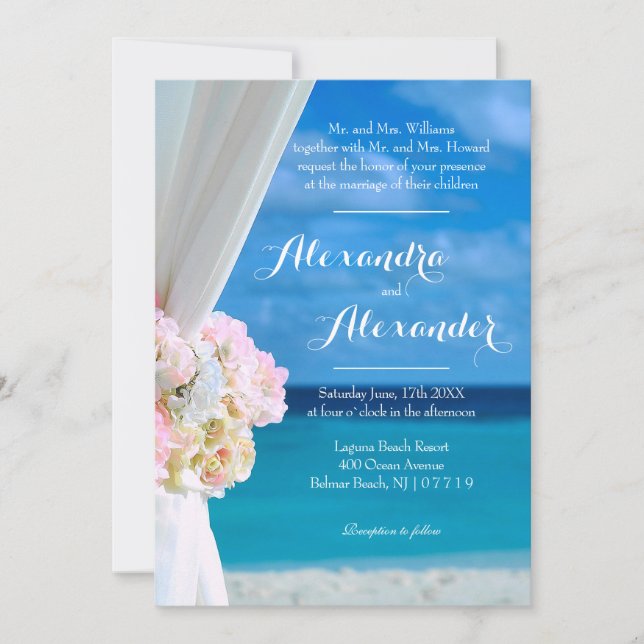 Invitation Plage tropicale Océan Floral moderne Mariage d'été (Devant)