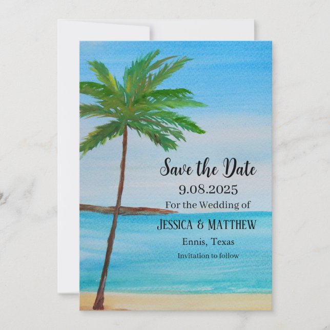 Invitation Plage tropicale Palm Tree Mariage (Devant)