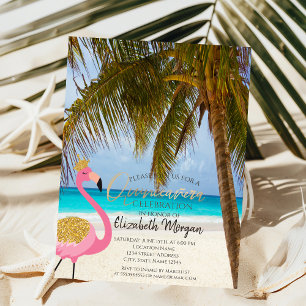 Invitation Plage tropicale, Palmier, Flamingo  Quinceañera