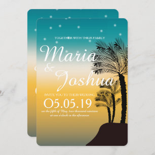 Invitation Plage tropicale Palmiers Starry Lights Mariage