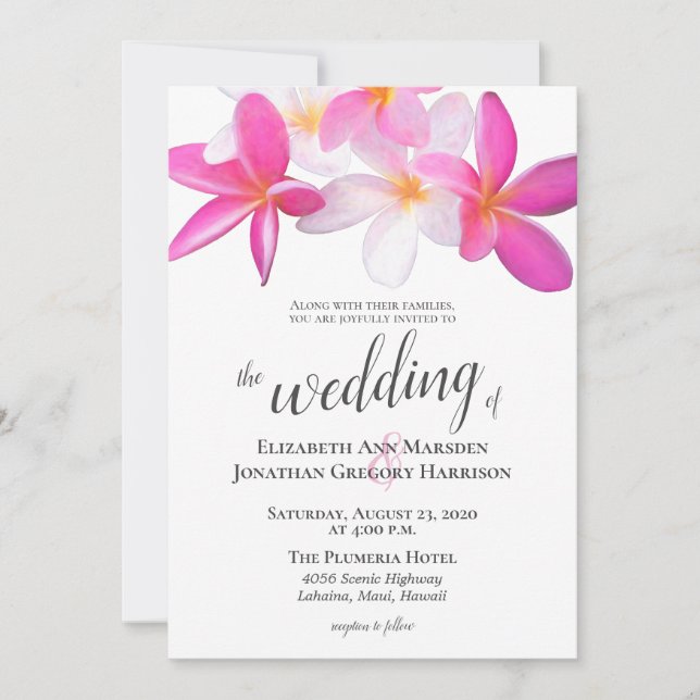 Invitation Plage tropicale Plage rose Plumeria Destination Fl (Devant)