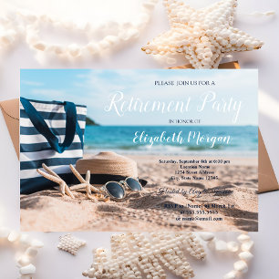 Invitation Plage tropicale, sable, fête de retraite relaxante