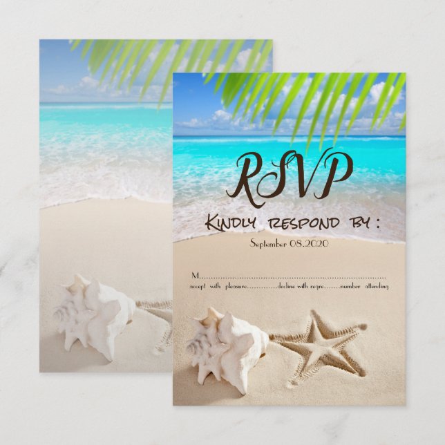 Invitation Plage tropicale, Seastar, Seashell RSVP (Devant / Derrière)