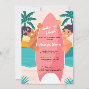 Invitation Plage tropicale surf palmier Baby shower Inv